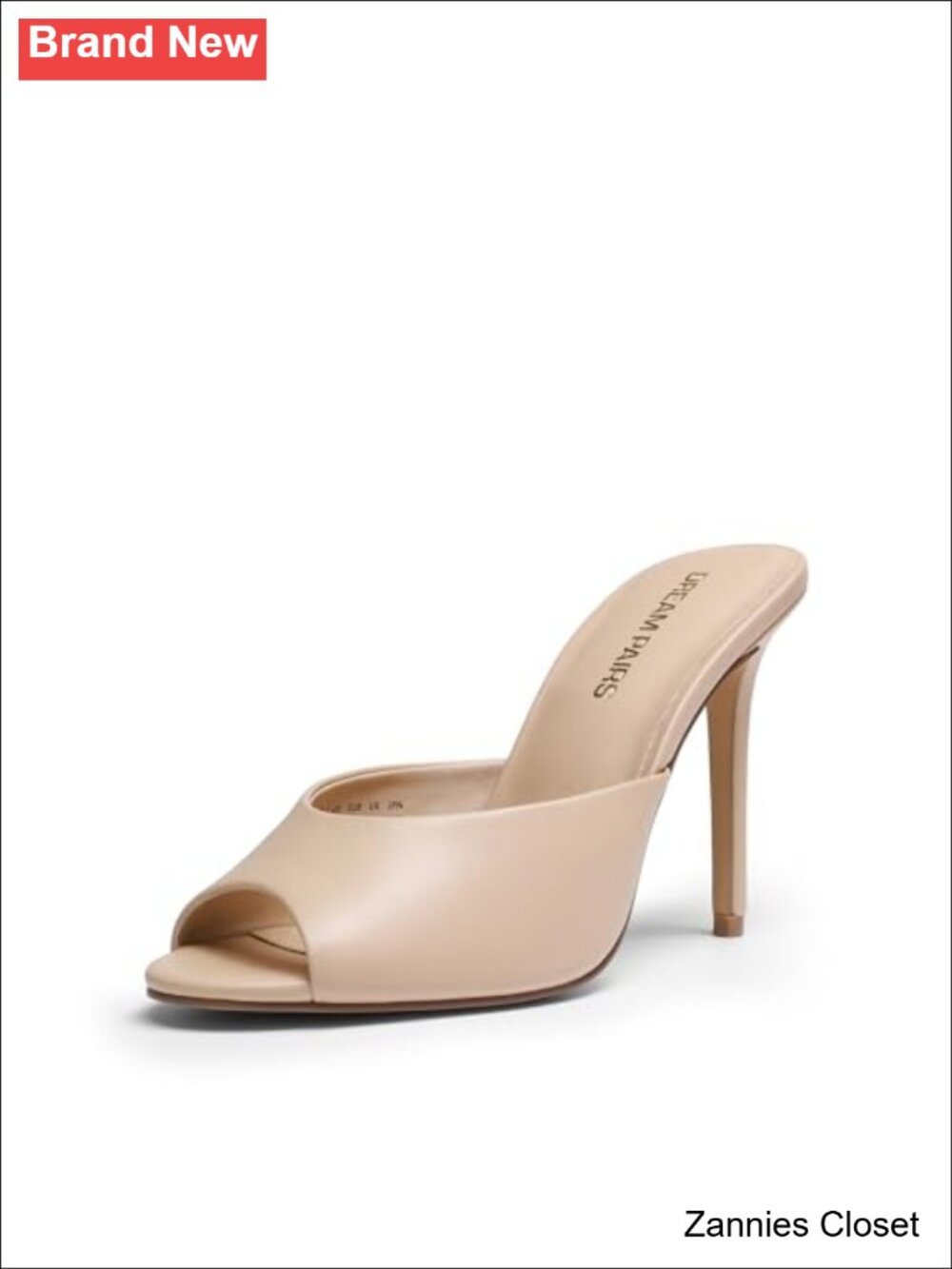 ✨ Peep Toe Mule Heel Sandal Faux Leather Stiletto Slip On Dress Shoe